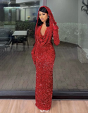 Niulatu Red Sequin Sheath Prom Dress Red Evening Dress HZ1007