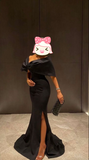 Niulatu Women's Elegant Long Black Evening Dresses with Slit Off the Shoulder Mermaid Prom Dress HZ1007