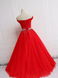 Niulatu Red Tulle Off Shoulder Long Formal Gown Red Sweet 16 Dresses HZ0113