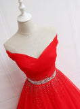 Niulatu Red Tulle Off Shoulder Long Formal Gown Red Sweet 16 Dresses HZ0113