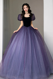 Niulatu Tulle Short Sleeve Formal Dress Cute A-Line Evening Dress HZ1007