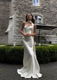 Niulatu Mermaid Sweetheart Neck White Satin Long Prom Dress Wedding Dress HZ0113