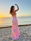 Niulatu Spaghetti Straps V Neck Chiffon Print Prom Dress,Charming Evening Dress HZ1007