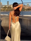 Niulatu White Spaghetti Straps Mermaid Evening Dress Formal Prom Dress HZ1007