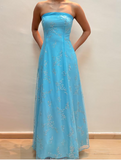 Niulatu Strapless Sequins Evening Dress Blue A Line Prom Dress HZ1007