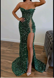 Niulatu Evening Dresses Long Luxury Glitter Sleeveless Mermaid Evening Gowns Sexy Side Slit Prom Dress HZ1007