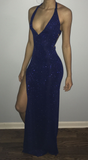 Niulatu Royal Blue Evening Dress Glitter Royal Blue Prom Gown HZ1007