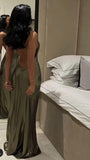 Niulatu Olive Green Backless Evening Dress Olive Green Gala Dress HZ1007