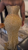 Niulatu Gold Sequins Appliques Evening Dress Mermaid Prom Dress HZ1007