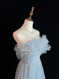 Niulatu Blue Tulle Sequins Beaded ALine Prom Dress Evening Dress HZ1007