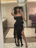 Niulatu Sheath Ruffles Evening Dress Strapless Chiffon Prom Dress HZ1007
