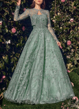 Niulatu Green Tulle Sequins Beaded A Line Formal Evening Dress Prom Dress HZ1007