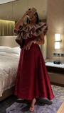 Niulatu A-line Ruffled Neckline Evening Dress Trendy Party Gown HZ1007