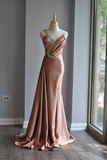 Niulatu Pink Crystal Beaded Evening Dress One Shoulder Satin Mermaid Long Prom Dress HZ1007