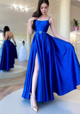 Niulatu Satin Prom Dress/Evening Dress with A-Line Square Neckline and Spaghetti Straps Waistband HZ1007