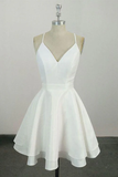 Niulatu White V Neck Knee Length Short Prom Dress Homecoming Dress HZ0113