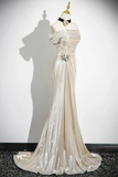 Niulatu Champagne Off The Shoulder Satin Prom Dress Mermaid Evening Gown HZ1007
