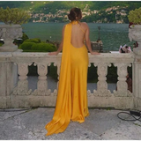 Niulatu Satin Backless Off-Shoulder Long Prom Dress Evening Dress HZ1007