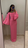 Niulatu Sheath/Column Evening Gown Long Sleeves Pink Prom Dress HZ1007