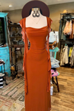 Niulatu Ruffled Sleeves Square Neck Prom Dress Sheath Long Party Evening Dress HZ1007