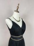 Niulatu Black Tulle Gold Silk Feathers A Line Prom Dress Formal Evening Dress HZ1007