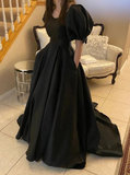 Niulatu Black Formal Evening Dresses With Short Sleeves HZ1007