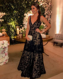 Niulatu V-neck Lace Floor Length Long Evening Dress HZ1007
