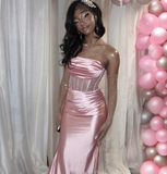 Niulatu Strapless Satin Mermaid Evening Dress Long Prom Dress HZ1007