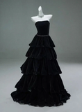 Niulatu Black A-line Layered Evening Dress Black Strapless Evening Gown HZ1007
