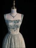 Niulatu Sage Green Long Tulle Lace Prom Dress A Line Party Evening Dress HZ1007