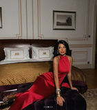 Niulatu Red Sleeveless Satin Sheath Evening Dress Formal Prom Dress HZ1007