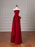 Niulatu Red Satin Strapless Prom Dress A Line Formal Evening Dress HZ1007