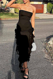 Niulatu Sheath Ruffles Evening Dress Strapless Chiffon Prom Dress HZ1007
