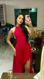 Niulatu Sleeveless Slit Ruffles Prom Dress Evening Dress HZ1007