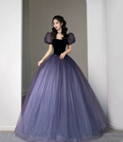 Niulatu Tulle Short Sleeve Formal Dress Cute A-Line Evening Dress HZ1007