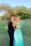 Niulatu V Neck Ruffles Long Prom Dress Simple Evening Dresses HZ1007