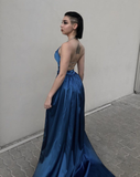Niulatu Blue Backless Prom Dress Blue Evening Dress HZ1007