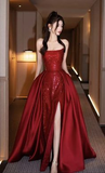 Niulatu Mermaid Strapless Neckline Red Sequin Long Evening Dress Prom Dress HZ1007