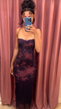 Niulatu Spaghetti Straps Lace Chiffon Print Floral Sheath Prom Dress Evening Dress HZ1007