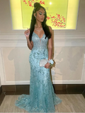 Niulatu Spaghetti Straps Lace Appliques Evening Dress Mermaid Prom Dress HZ1007