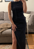 Niulatu High-Slit Satin Long Prom Dress Formal Evening Dress HZ1007