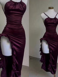 Niulatu High Low Halter Burgundy Birthday Outfits Homecoming Dress HZ1110