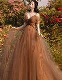 Niulatu A-line Tulle Straps Long Formal Gown Tulle Party Dresses Evening Dresses HZ1007