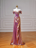 Niulatu Purple Satin Beaded Mermaid Prom Dress Off The Shoulder Long Evening Dress HZ1007