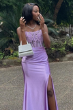 Niulatu Strapless Burgundy Lace Appliques Long Prom Dress Slit Mermaid Evening Gown HZ1007