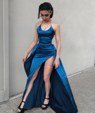 Niulatu Blue Backless Prom Dress Blue Evening Dress HZ1007