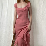 Niulatu Sheath Straps Pink Chiffon Homecoming Dress Wedding Guest Dress HZ0113