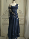 Niulatu Navy Blue Chiffon A Line Prom Dress Evening Dress HZ1007
