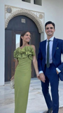 Niulatu Green Ruffles Neck Sheath Long Prom Dress Evening Dress HZ1007