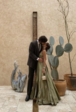 Niulatu Green Spaghetti Straps V Neck Prom Dress A Line Evening Gown HZ1007